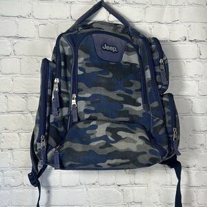 Jeep Blue Camo Camoflauge Hiking Backpack Multiple Pockets Well Loved Unique